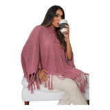 Poncho Franja Tricot Elegance Roupa De Frio Feminina Inverno