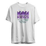 Remera Basket Nba Sacramento Kings Blanca Logo Completo