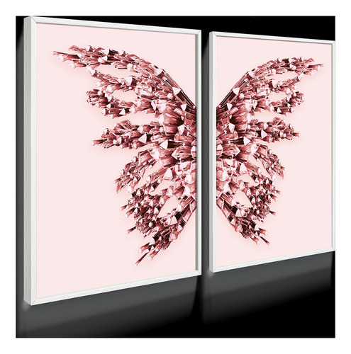 Quadro Decorativo Borboleta Rose Quarto Casal Sala Moderno