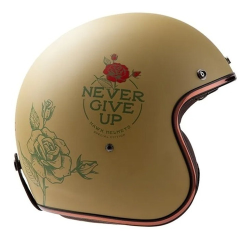 Casco Para Moto Abierto Vintage Hawk 721 Never Give Up Arena