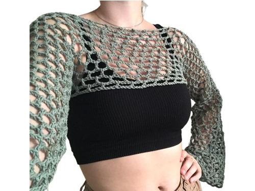 Crop Top Con Mangas A Crochet,  Accesorio Original!