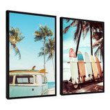 Quadros Decorativos Moldura Jogo Natureza Praia Kombi Azul