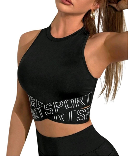 Crop Top Deportivo Cruzado  - Negro Ref. 2330