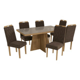 Conjunto Mesa De Jantar Com 6 Cadeiras Multimóveis Cr50071 Cor Freijó/bege