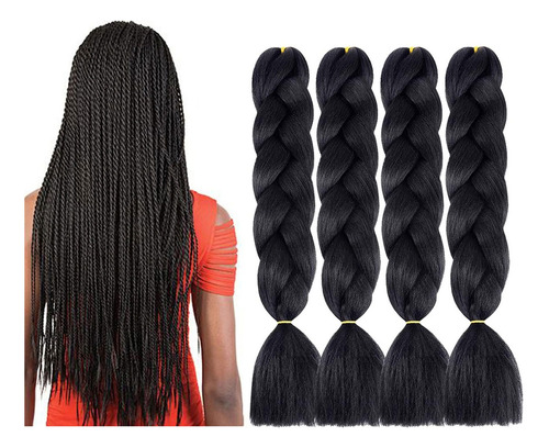 4 Pcs Peluca Extensiones Pelo Trenzas Sucias Africanas Negro