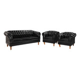 Conjunto Namoradeira E Poltronas Chesterfield Duque / Preto