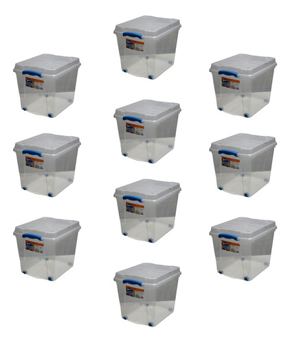 Pack 10 Cajas Organizadoras 27lts Wenco C/ Ruedas 31x30x40cm