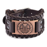 Brazalete Cuero Mjolnir Vikingo - Pulsera Nórdica Thor Runas