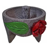 Molcajete Artesanal Con Rosa Piedra Volcánica 10 Pulgadas 