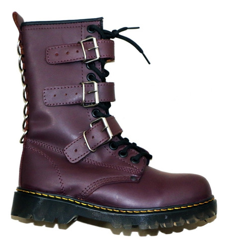 Bota Cuero Vino Cherry Gotica Hebilla Rocker Metal Baratas