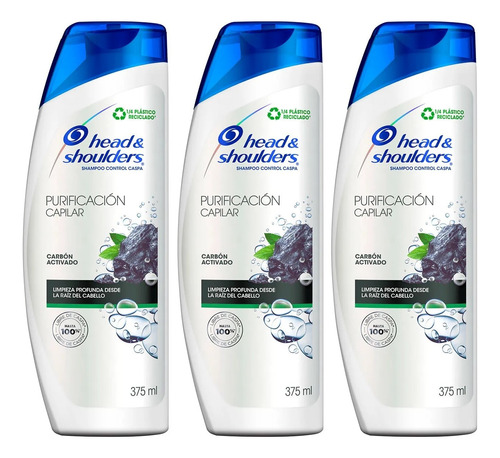 3 Shampoo Head & Shoulders Purificación Capilar Carbón 375ml