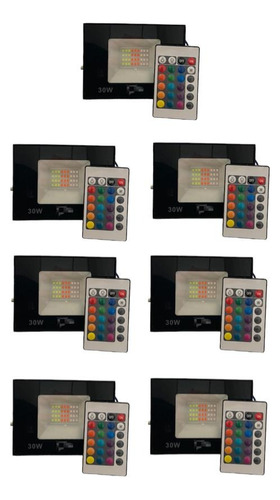 Kit 7 Refletor Led Controle 16 Cores 30w Luminária Decoração