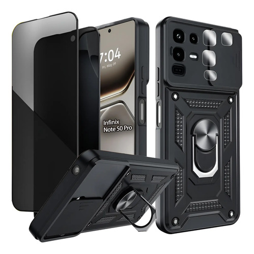 Funda Para Infinix Note 50 Pro (no Es Note 50x 5g Ni Note 50s 5g) - Resistente Al Uso Rudo + 2 Micas Anti-spy + 2 Protector De Lentes De Cámara | Meses sin interés