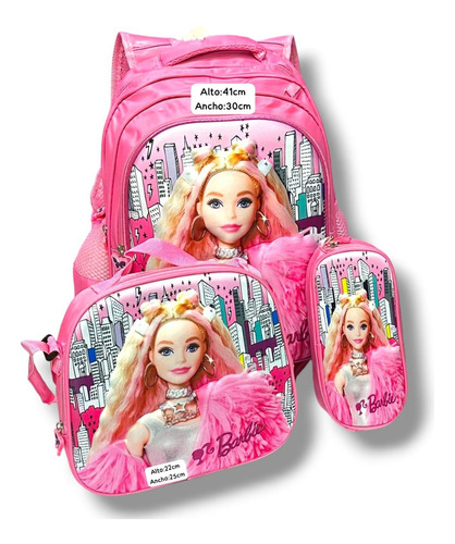 Kit Morral Maletín Infantil Escolar Niñas Lonchera Barbie