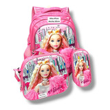 Kit Morral Maletín Infantil Escolar Niñas Lonchera Barbie