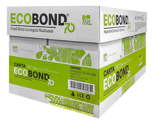 Caja De Papel Ecobond Tamaño Carta Blanco 5,000 Hojas 70 Grs