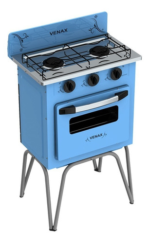 Fogão A Gás Portátil 2 Bocas Com Forno Gemini Venax Azul