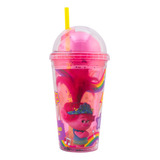 Vaso Doble Pared Trolls 3 Con Tapa Domo Y Popote 500 Ml