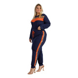 Conjunto Feminino Plus Size Blusa Calça Listra Jogger G2 G1