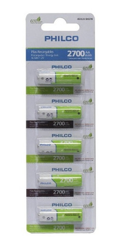 Tira De Pilas Recargables 5 Unid Philco Aa 2700mah 1.2v 