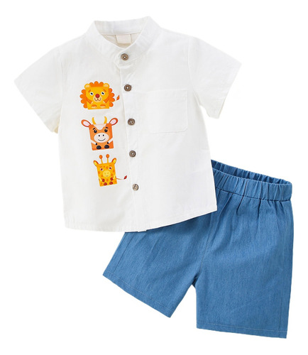 Conjunto De Camisa Estampado Animal Pantalón Corto De Bebé 