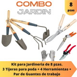 Juego 8 Pza De Herramientas Jardin Con Tijeras Podar Guantes