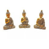3 Enfeite Mini Buda Tailandês Hindu Sabedoria Luxo Brilho