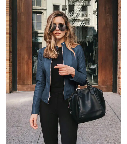 Chaqueta Piel Sintética Para Mujer - Corte Ajustado .