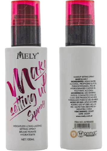 Fijador Bruma Hidratante Maquillaje Setting Spray Mely