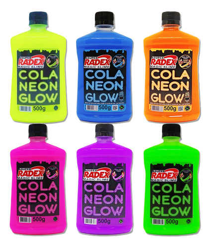 Cola Para Slime Cores Neon Glow Radex Com 500g