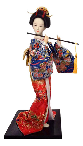 Escultura De Muñeca Geisha Asiática De Geisha Azul Y Rojo