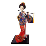 Escultura De Muñeca Geisha Asiática De Geisha Azul Y Rojo