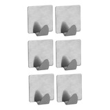 Gancho Parede Adesivo Inox Quadrado 6 Pcs