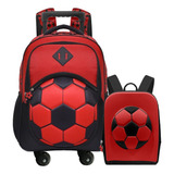 Mochila Escolar Rodinha Futebol 3d Costas Lancheira Térmica Cor Vermelho