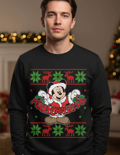 Sueter Navideño Mickey Mouse Santa Claus Regalos Sudadera