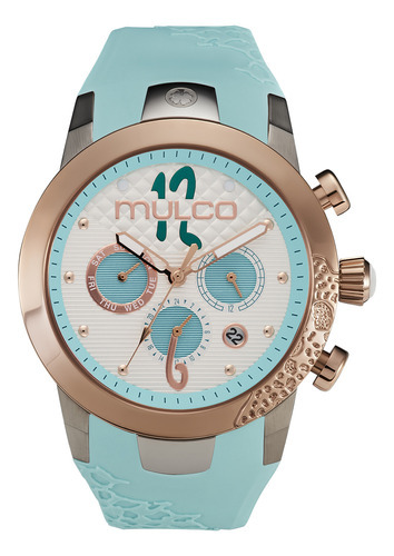 Reloj Casual Mulco Mw-3-22872-143 Lady D Correa Color Turquesa Bisel Plateado Y Fondo Blanco