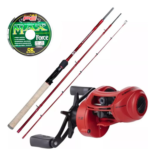 Kit Pesca Carretilha Kawana Vhd + Vara Indiana 1,83m + Linha