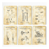 Cuadros Dentista Odontología Instrumentos Vintage 3 Colores Color Papel Antiguo Armazón Bastidor