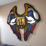 Anuncio Interior Gym Gimnasio 3d Con Tu Logo 80cm Alas Ángel