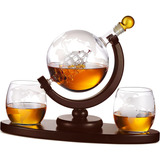 Whiskey Decanter Globe Set With 2 Etched Whiskey Glasses ...