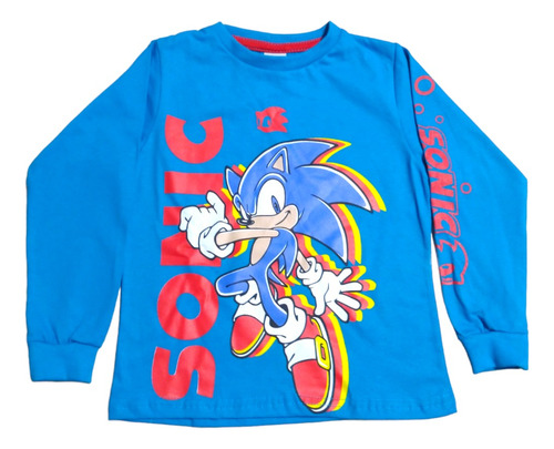 Camiseta Manga Longa Infantil + Relógio Projetor Sonic