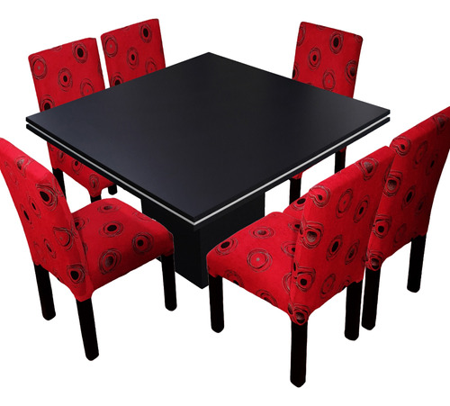 Juego Comedor Mesa Cuadrada Tr 130x130 + 6 Sillas Chenille