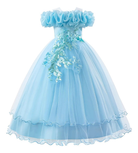 Elegante Vestido De Niña Bordado Con Flores Y Princesa De Fi