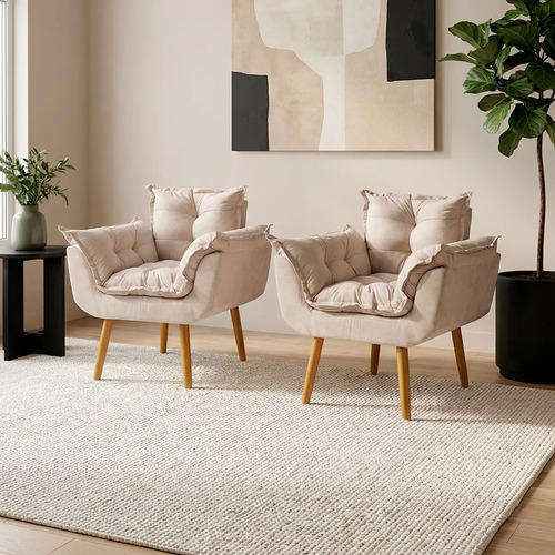 Kit 2 Poltronas Decorativas Alice Cadeira Suede | Parcelamento sem juros