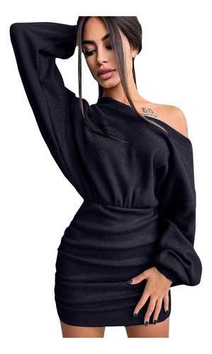 Vestido K Para Mujer, Manga Larga, Cuello En V, Bolsa De Pun