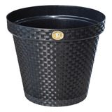 Vaso De Plantas Redondo C/ Prato Rattan 20 Lt Preto Arqplast Cor Preto Nome Do Desenho Rattan