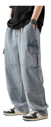 Jeans Holgados Tipo Cargo Desgastado, Moda Masculina