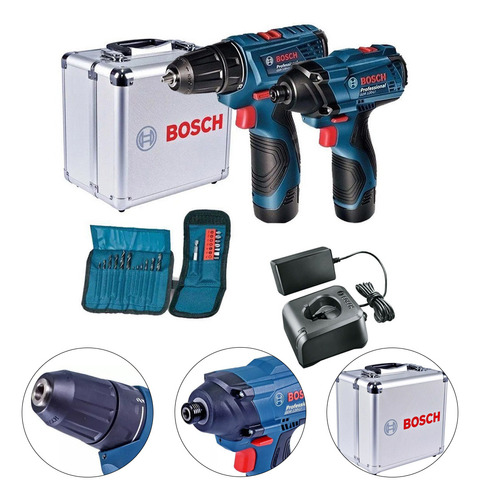 Kit Parafusadeira Furadeira 2 Bat 12v Gsr120 + Gdr120 Bosch Cor Azul