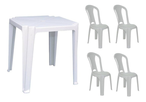 Mesa De Plastico Quadrada Truco Branca C/ 4 Cadeiras 