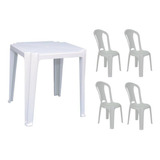 Mesa De Plastico Quadrada Truco Branca C/ 4 Cadeiras 